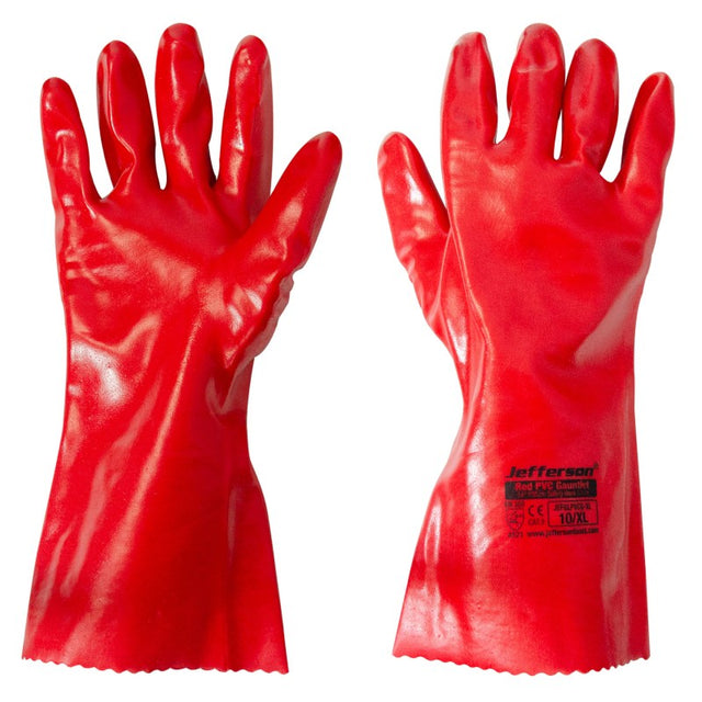 Jefferson 14" Red PVC Gauntlet Safety Gloves
