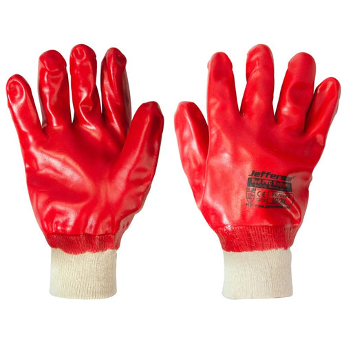 Jefferson Red PVC Knit-Wrist Safety Gloves