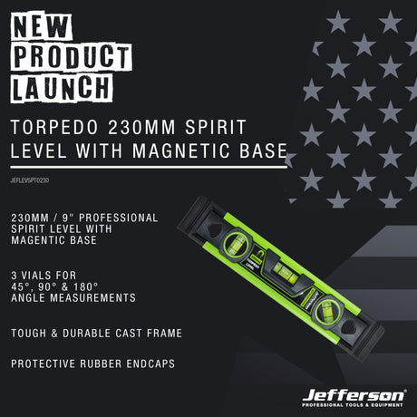 Jefferson 230mm Torpedo Spirit Level with Magnetic Base