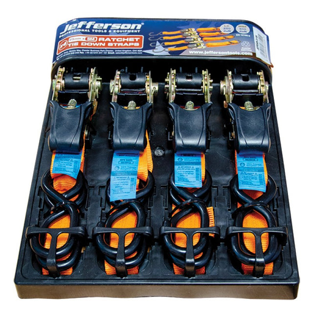 Jefferson 5.0m x 25mm Orange Ratchet Strap Set (4 Pack)