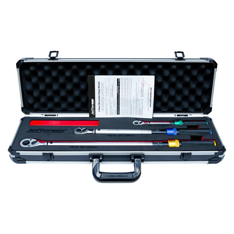 Jefferson 3 Piece Calibrated Micrometer Style Torque Wrench Set