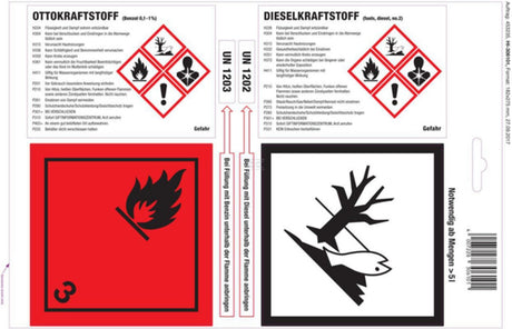 Hünersdorff Labels for attaching to petrol or diesel containers