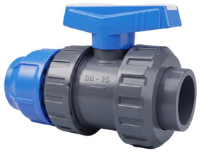 Pimtas PVC-U ball valve - Sleeve (glue) x Compression nut (PE)