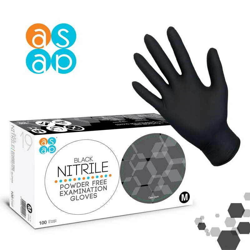 ASAP Black Nitrile Gloves, Medium, Pack of 100