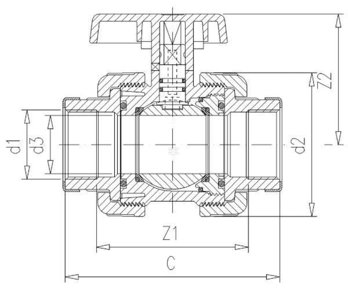 VdL PVC-U ball valve - Female thread (BSP) x Female thread (BSP)