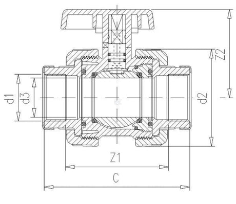 VdL PVC-U ball valve - Female thread (BSP) x Female thread (BSP)