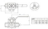 Ball valve, 3-way, L-bore stainless steel