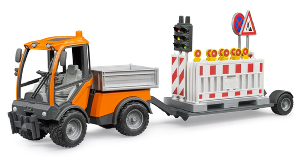 Bruder U02693 VarioCar with platform and road safety trailer