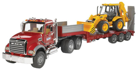 Bruder U02813 Mack Granite Low lowder truck with backhoe loader