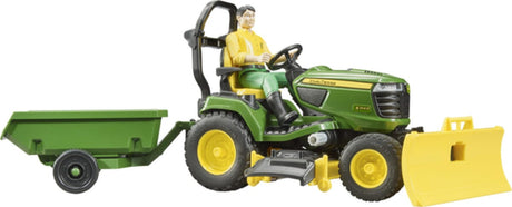 Bruder U62104 John Deere lawn tractor with trailer and gardener