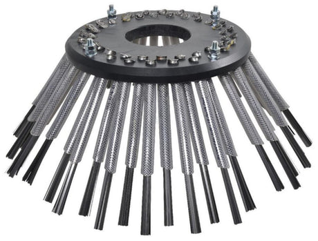 Weed brushes of flat spring steel with PVC sheath, heavy version