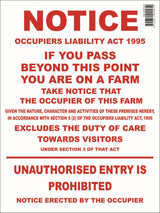 Occupiers Liability Act 1995 Farm Sign
