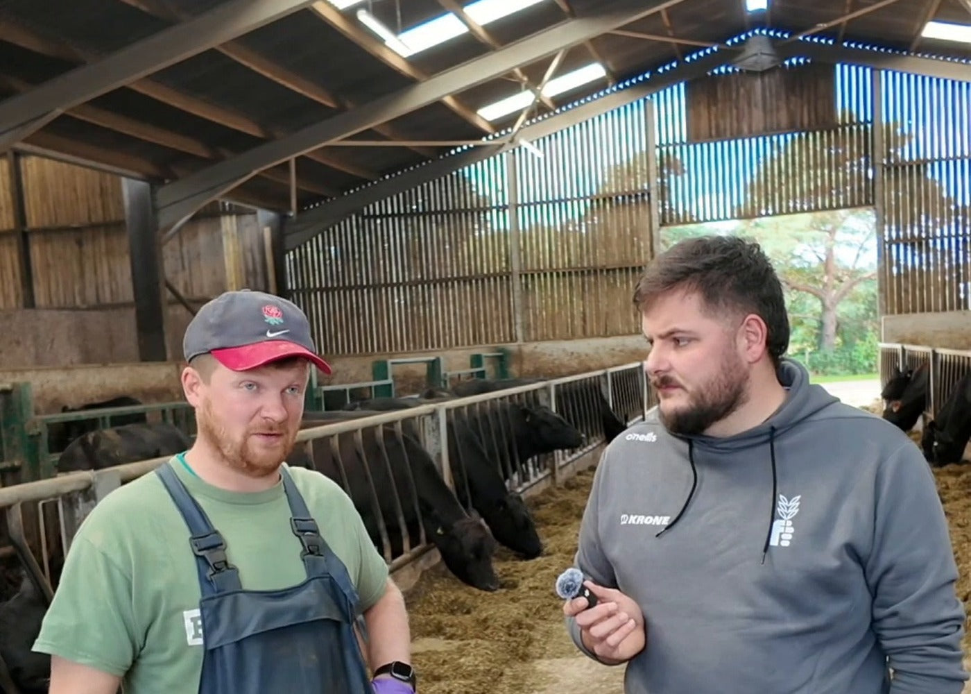 Jason demonstrating a calf health product on the farm