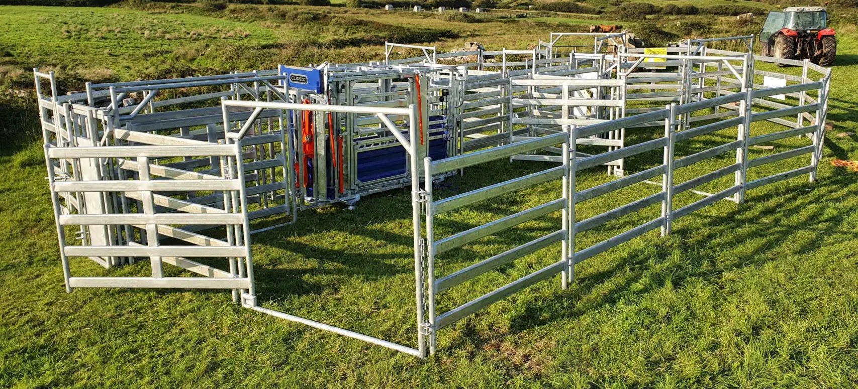 Cattle handling yard in a green field